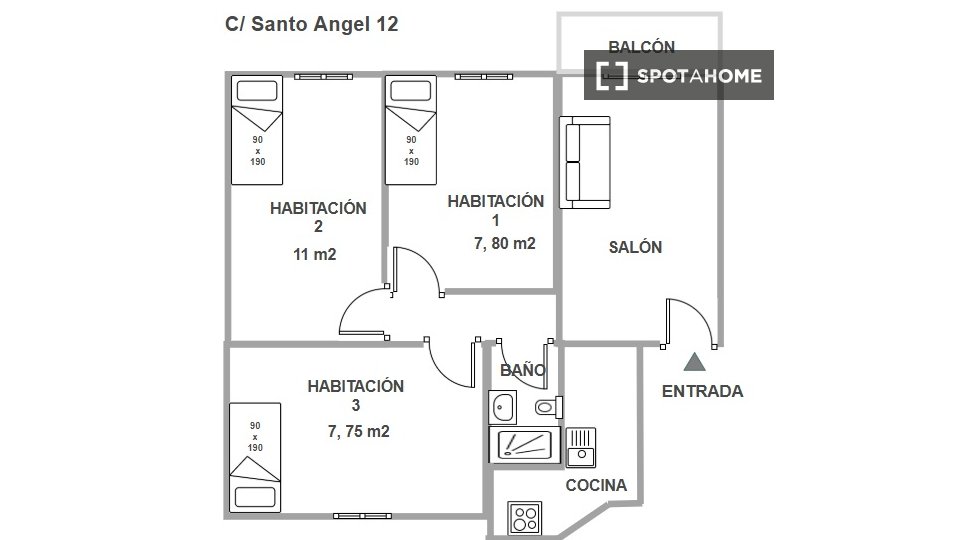 Double room Seville, 3 beds — photo 22