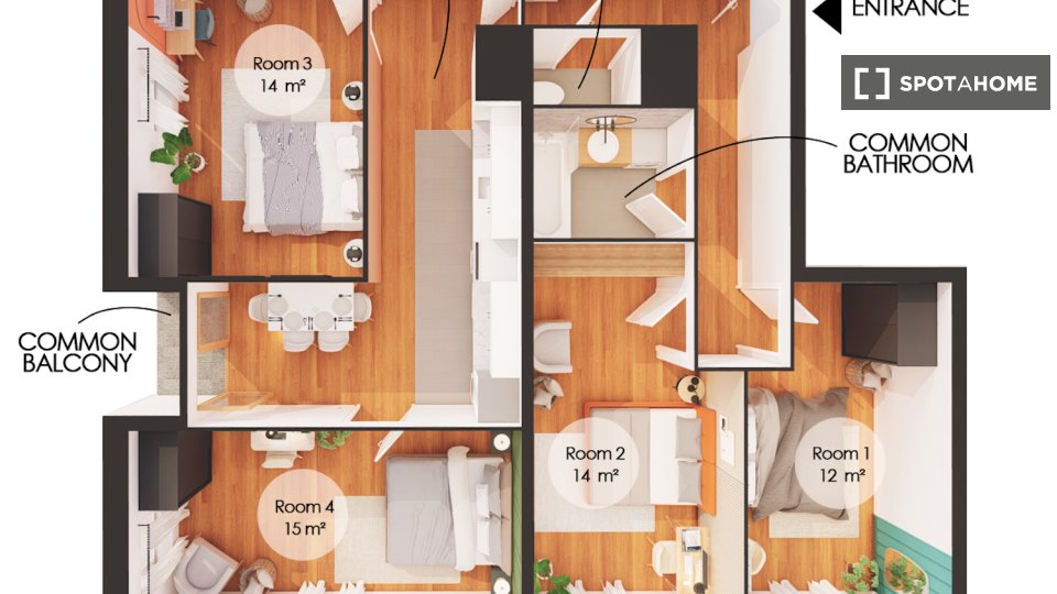 Chambre double Lille, 4 chambres — photo 25